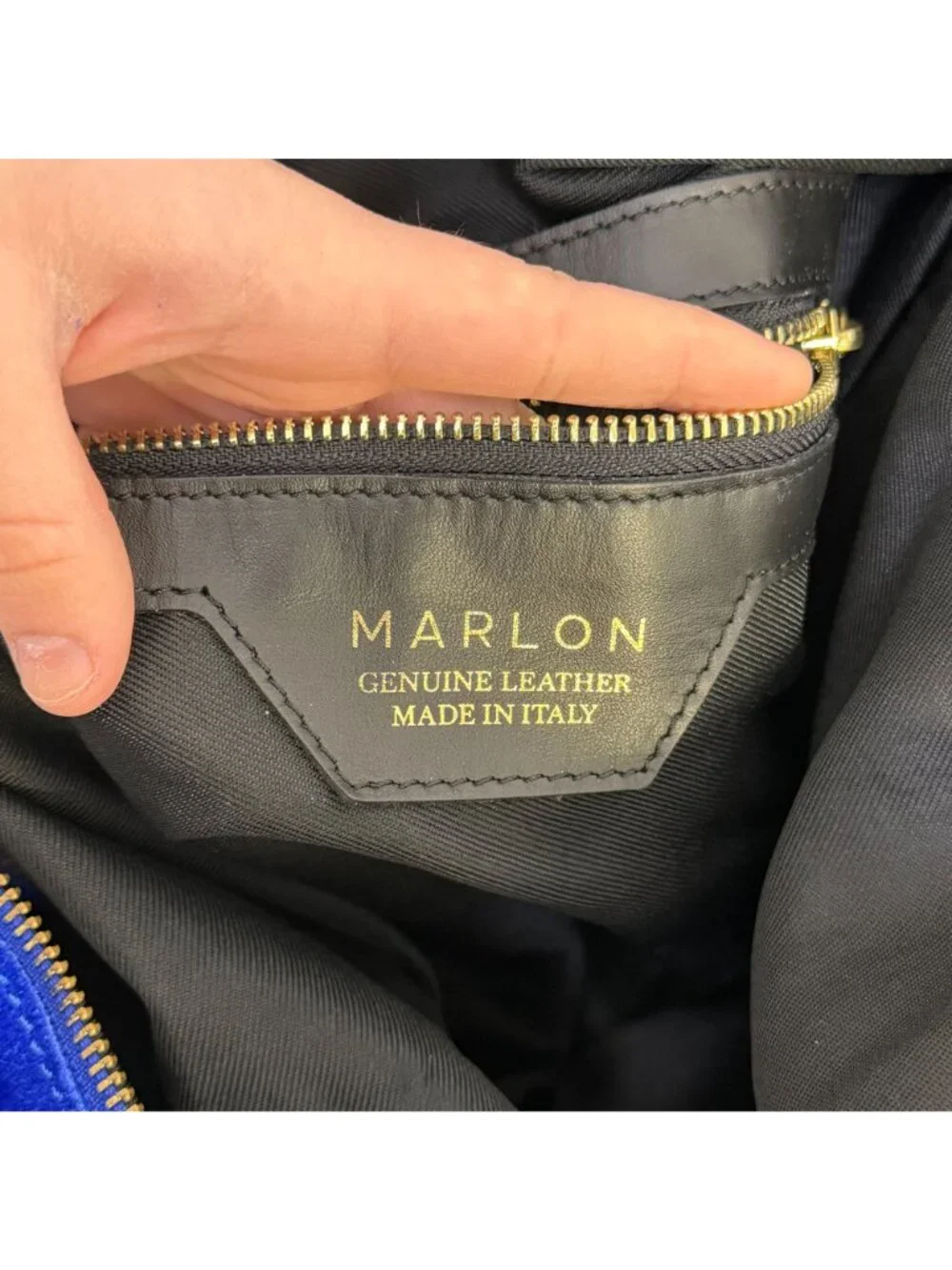 Marlon Blue Genuine Leather Hobo Bag With Gold-Tone Accents